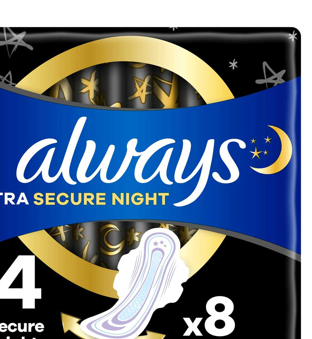 Always Ultra Sanitary Towels Secure Night (Size 4) Wings X8 Pads