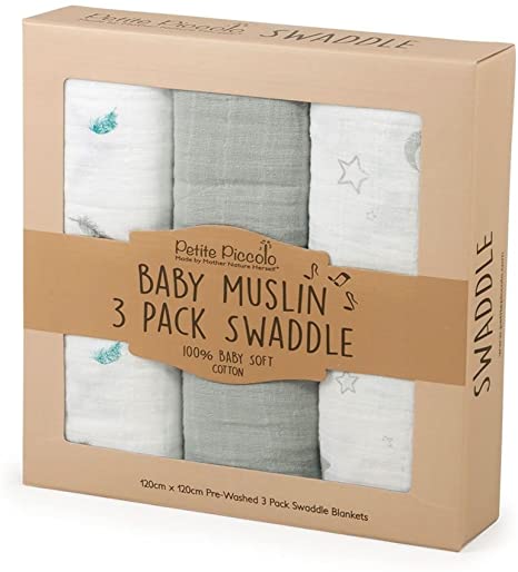 Baby Muslin Swaddle Blankets 3 Pack